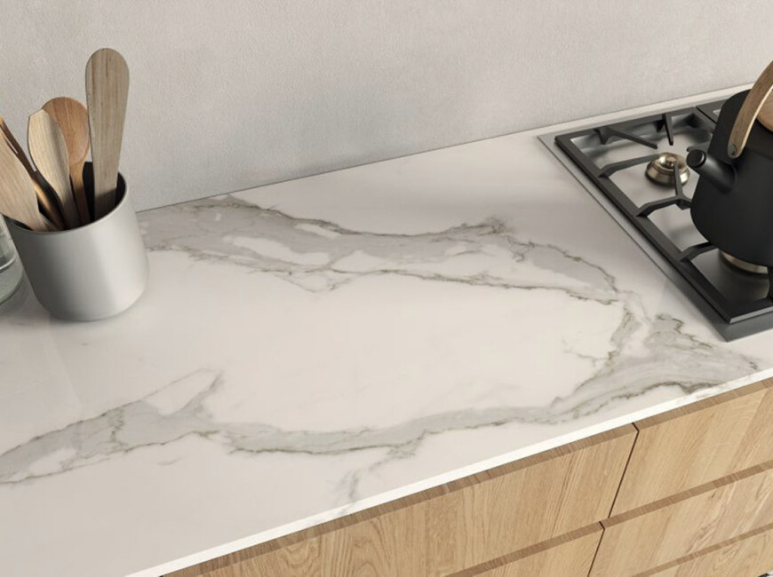 Широкоформатная керамогранитная плита Keralini Calacatta Light — фото 3 — MAS — Modern Acrylic Stone