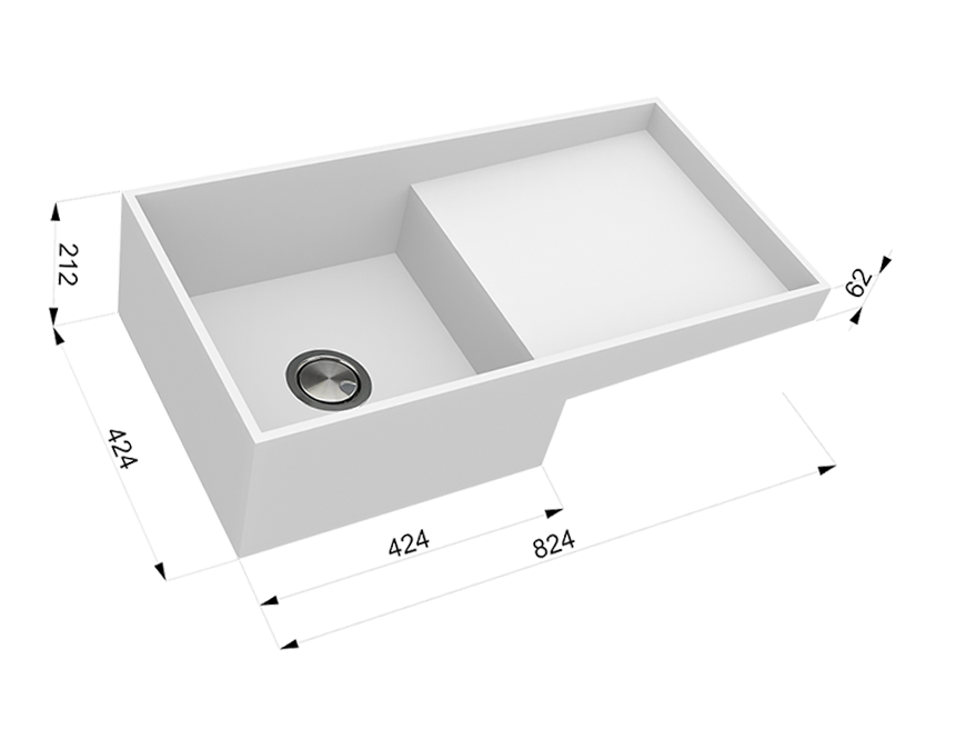 Мийка зі штучного каменю з додатковим крилом – Modern Acrylic Stone