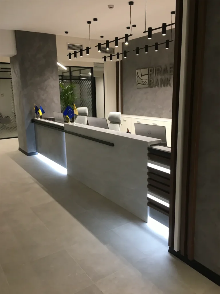 Ресепшн для банка из акрилового камня Grandex M-718 Neptun Trident А — фото 1 — MAS — Modern Acrylic Stone