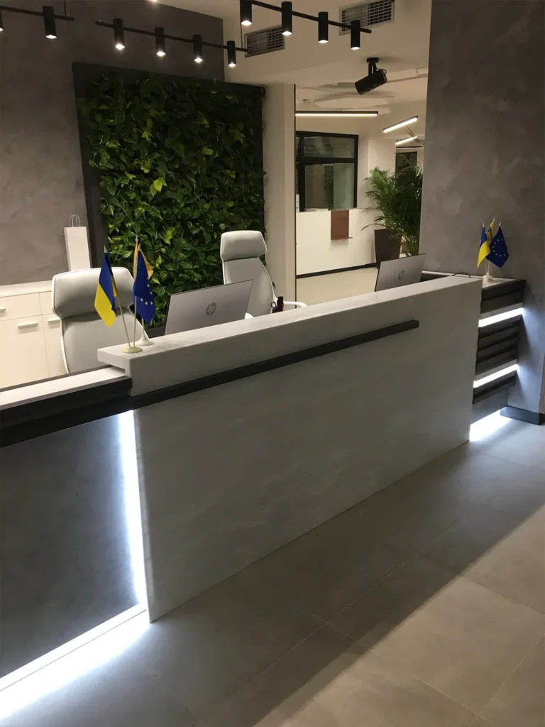 Ресепшн для банка из акрилового камня Grandex M-718 Neptun Trident А — фото 3 — MAS — Modern Acrylic Stone