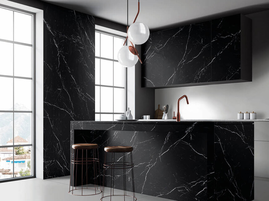 Широкоформатна керамогранітна плита Keralini Nero Marquina — фото 3 — MAS — Modern Acrylic Stone
