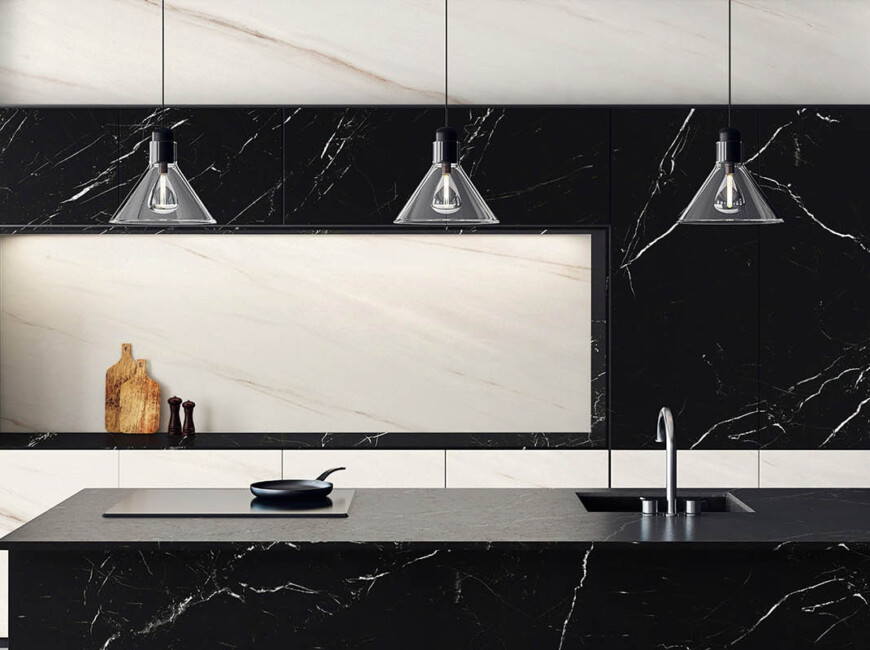 Широкоформатна керамогранітна плита Keralini Nero Marquina — фото 4 — MAS — Modern Acrylic Stone