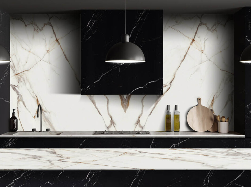 Широкоформатна керамогранітна плита Keralini Nero Marquina — фото 5 — MAS — Modern Acrylic Stone