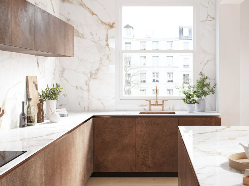 Широкоформатна керамогранітна плита Xtone Calacatta Gold — фото 4 — MAS — Modern Acrylic Stone