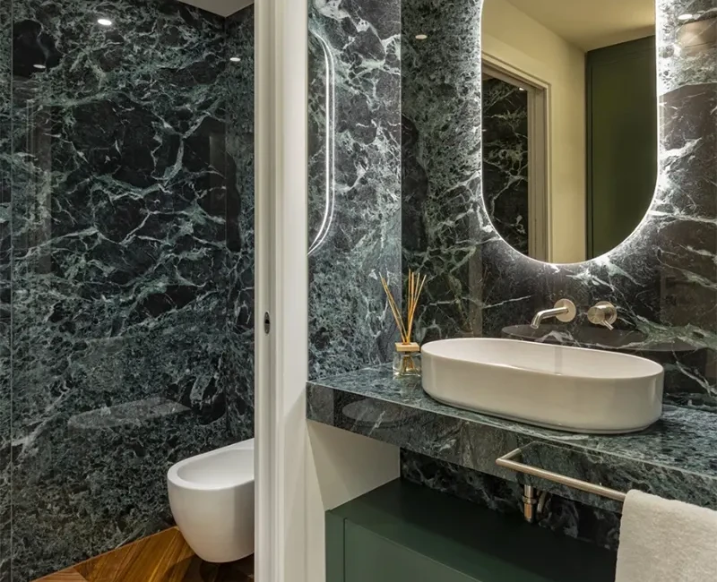 Широкоформатная керамогранитная плита Laminam I Naturali Marmi Alpi Verde — фото 7 — MAS — Modern Acrylic Stone
