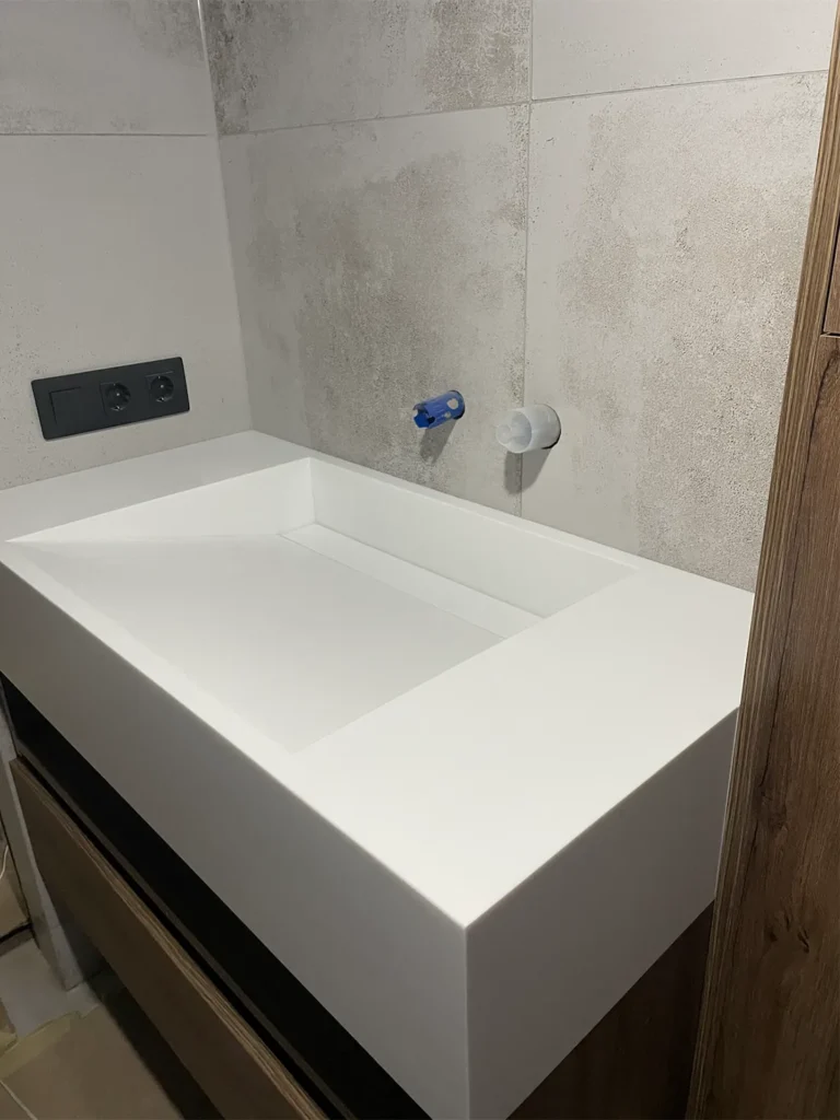 Умивальник з прихованим зливом з акрилового каменю Grandex P-104 Pure White — фото 3 — MAS — Modern Acrylic Stone