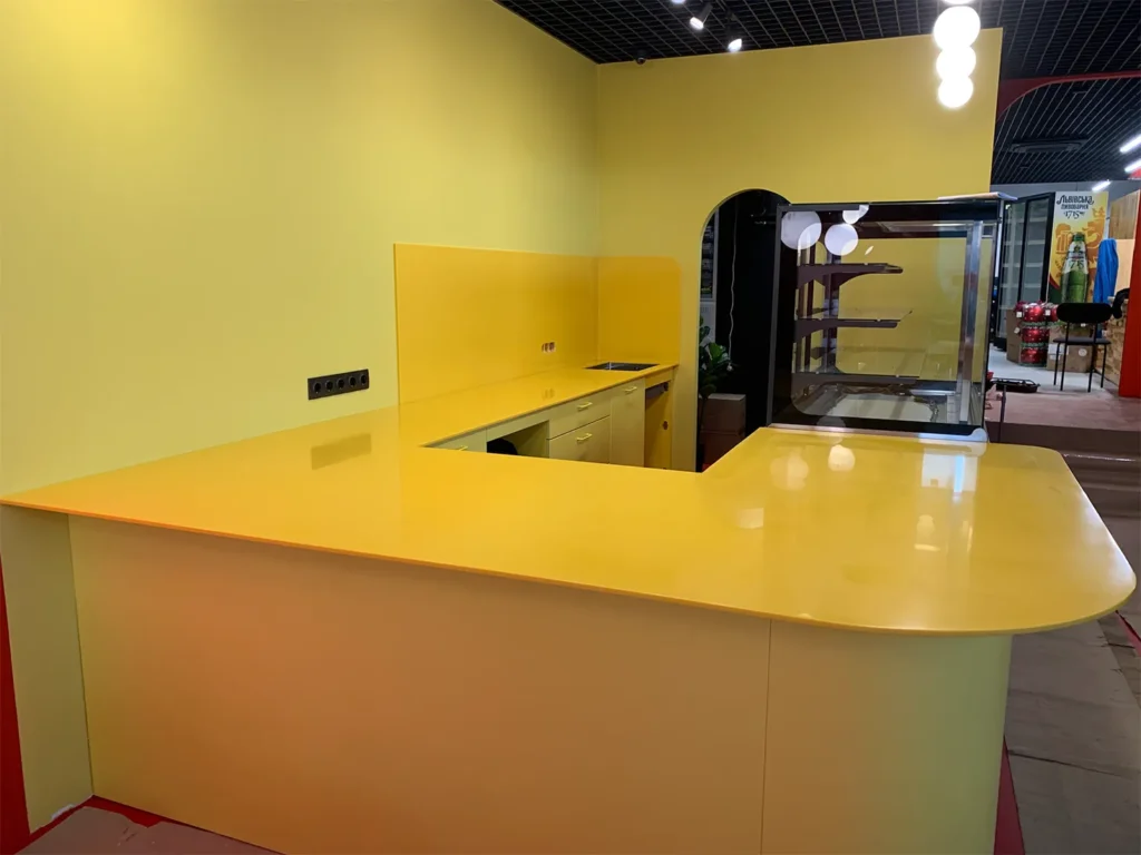 Стільниця для барної стійки та фартух з акрилового каменю Grandex P-198 Mango — фото 2 — MAS — Modern Acrylic Stone
