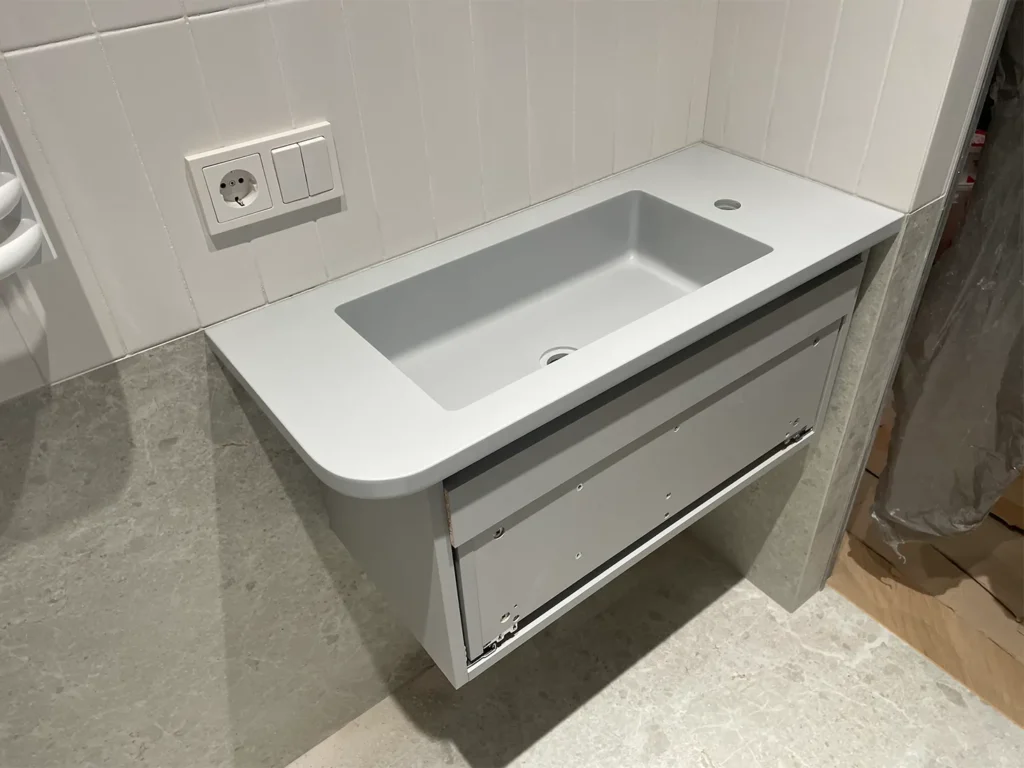 Стільниця з раковиною з акрилового каменю Grandex P-109 Light Grey — фото 2 — MAS — Modern Acrylic Stone