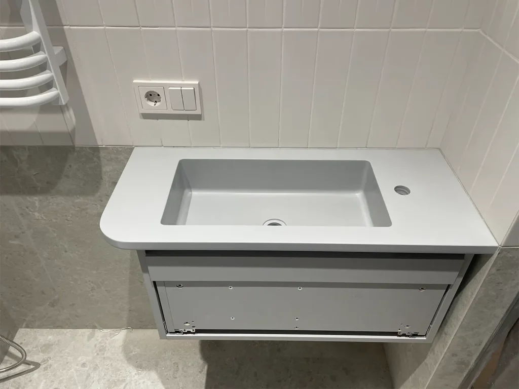 Стільниця з раковиною з акрилового каменю Grandex P-109 Light Grey — фото 5 — MAS — Modern Acrylic Stone