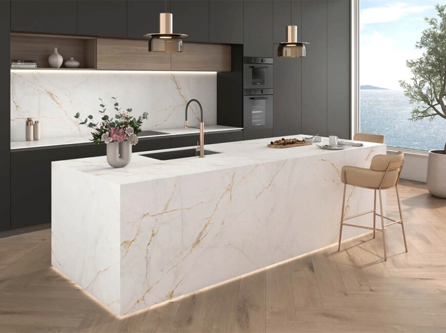 Широкоформатная керамогранитная плита Ascale Lucca Gold — фото 5 — MAS — Modern Acrylic Stone