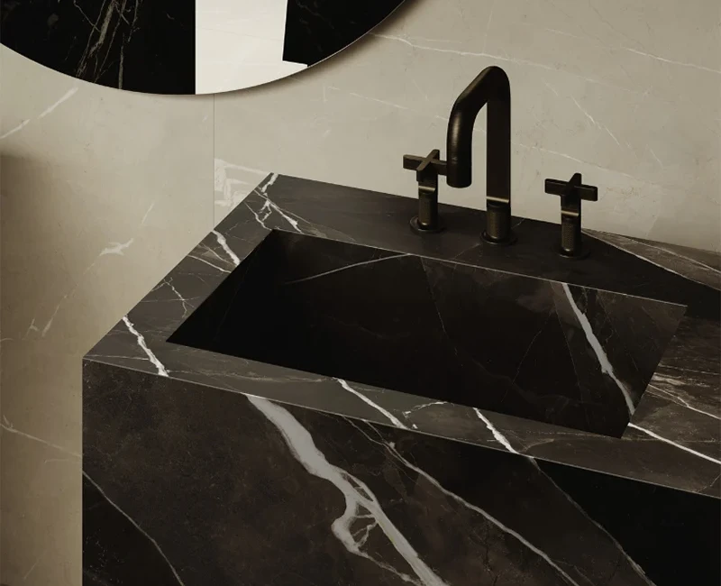 Широкоформатная керамогранитная плита Marazzi Grande Marble Look Calacatta Black — фото 3 — MAS — Modern Acrylic Stone