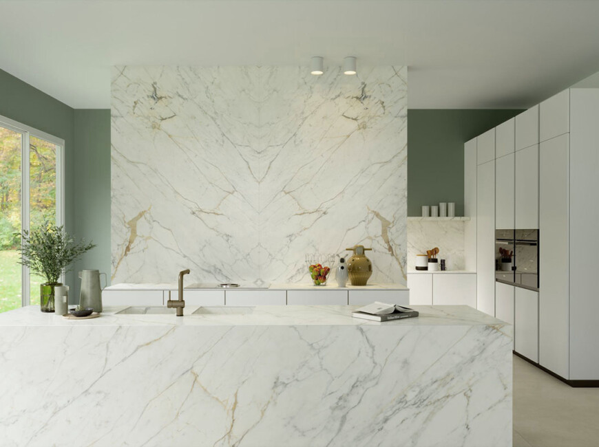 Широкоформатная керамогранитная плита Marazzi Grande Marble Look Golden White — фото 4 — MAS — Modern Acrylic Stone