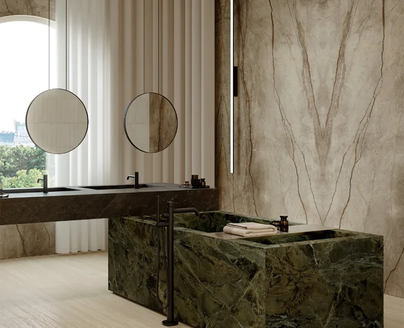 Широкоформатна керамогранітна плита Marazzi Grande Marble Look Verde Borgogna — фото 7 — MAS — Modern Acrylic Stone