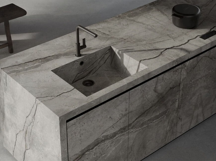 Широкоформатная керамогранитная плита Marazzi Grande Stone Look Silver Root Grey 3D — фото 3 — MAS — Modern Acrylic Stone