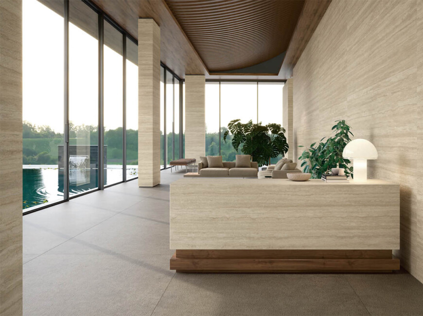 Широкоформатна керамогранітна плита Laminam Hado Travertino Noce — фото 4 — MAS — Modern Acrylic Stone