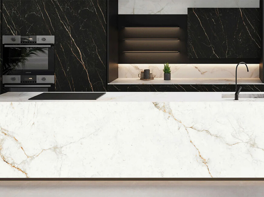 Широкоформатна керамогранітна плита Keralini Carrara Gold Fullbody — фото 5 — MAS — Modern Acrylic Stone