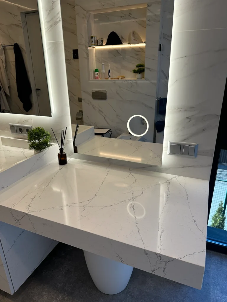 Умывальник с тумбой и туалетный столик из кварца Quartzforms Planet Neptune 2025 — фото 6 — MAS — Modern Acrylic Stone