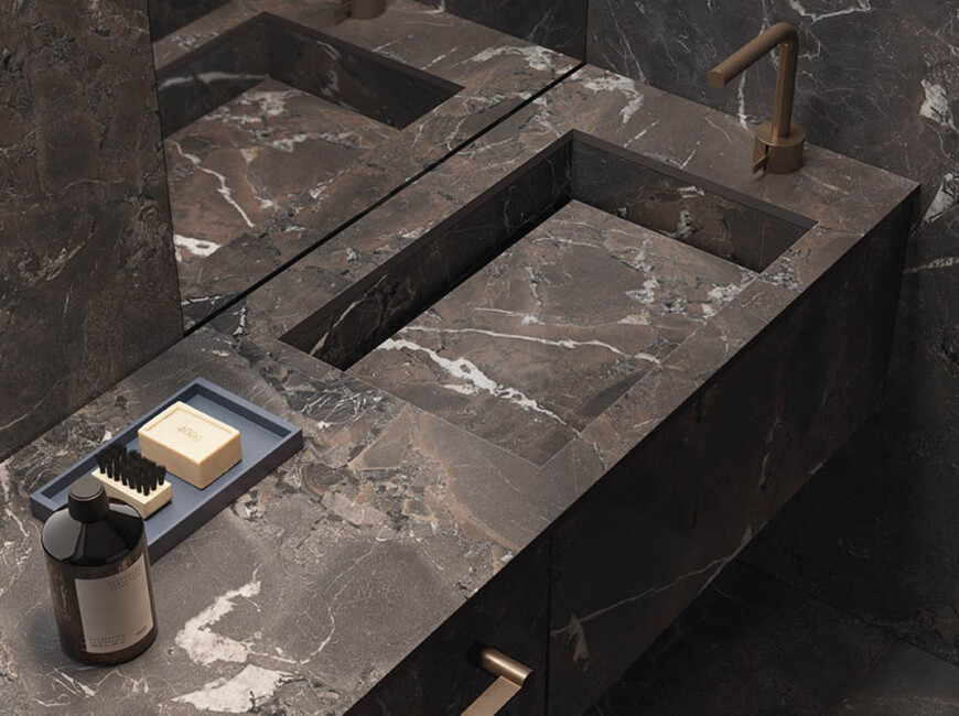 Широкоформатная керамогранитная плита Materia Breccia Imperiale — фото 3 — MAS — Modern Acrylic Stone