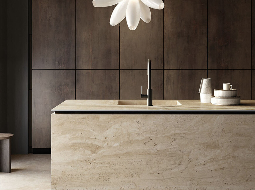 Широкоформатна керамогранітна плита Materia Travertino Navona Honey — фото 3 — MAS — Modern Acrylic Stone