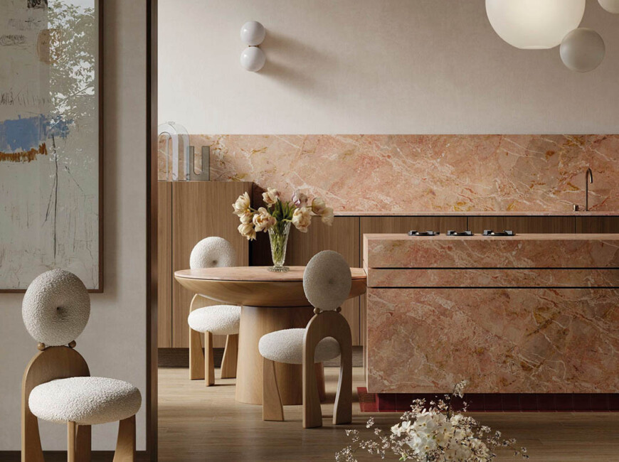 Широкоформатная керамогранитная плита Sapienstone Breccia Rosa 4D — фото 3 — MAS — Modern Acrylic Stone